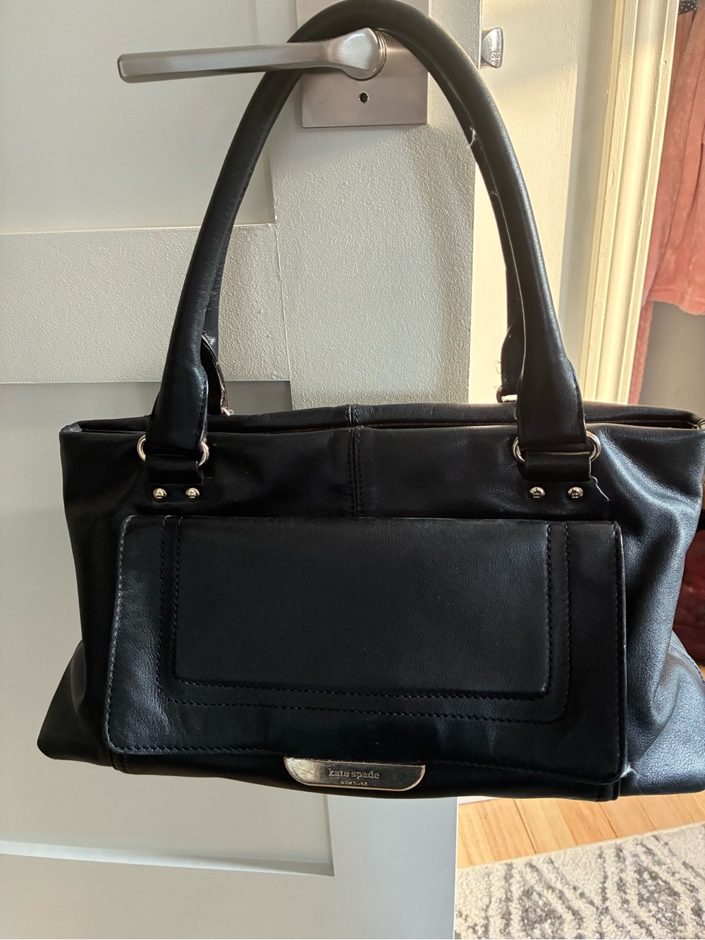 Kate Spade Black Leather Shoulder Bag with Front Pocket